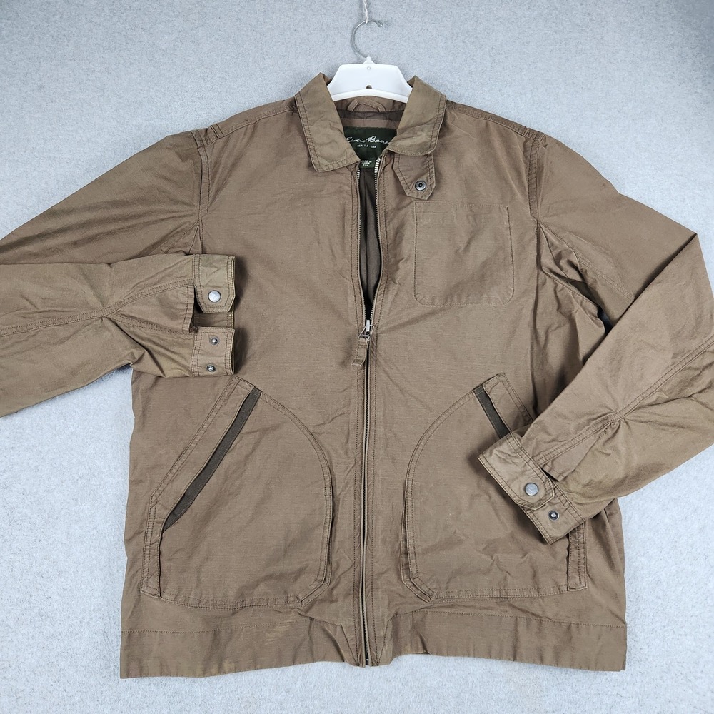 Eddie Bauer Work Jacket Mens TXL Brown Canvas Full Zip Outdoor Workwear Casual